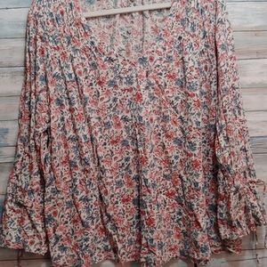 Lucky Brand Top with Stirring and Tie Sleeve 2X